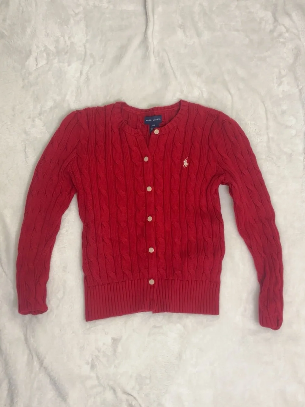 Ralph Lauren Red Cable-Knit Button Cardigan